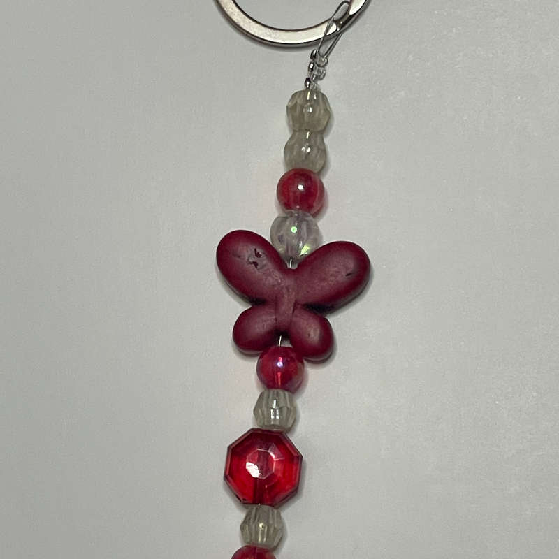 Red Stone Butterfly Key Ring