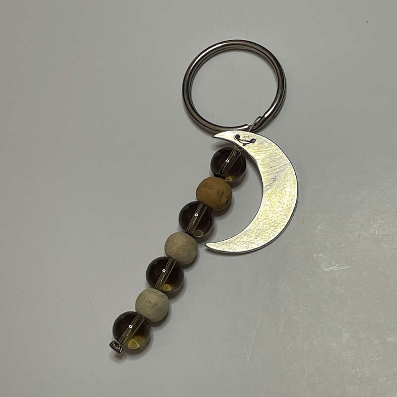 Creamy Wood and Smokey Moon Key Ring