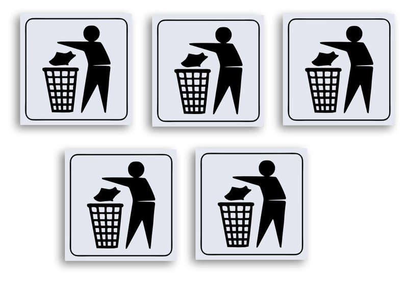 Rubbish Bin Sign Boards - Pack of 5 ABS Signs - Depict and Promote Use of Bins