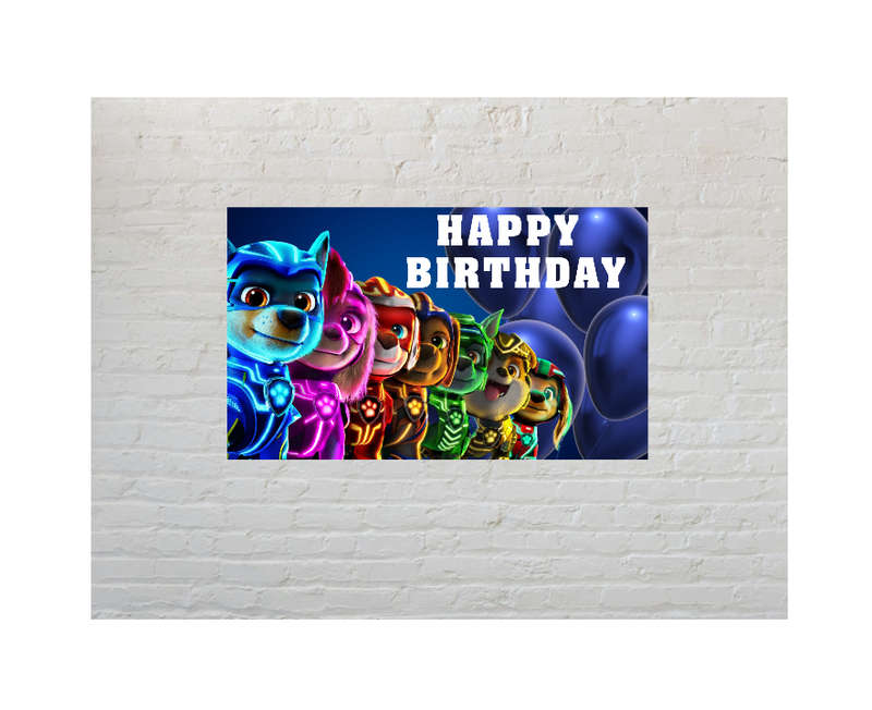 Paw Patrol Mighty Pups Birthday Banner - Party Decor