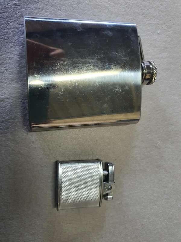Hip Flask Stainless Steel - 6oz with antique lighter (Not working)
