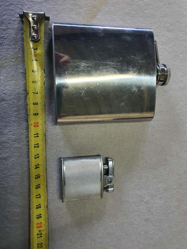 Hip Flask Stainless Steel - 6oz with antique lighter (Not working)