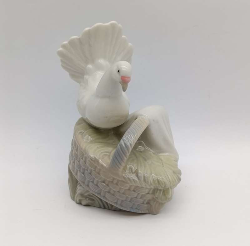 Vintage Porceval  Valencia dove in basket porcelain figurine