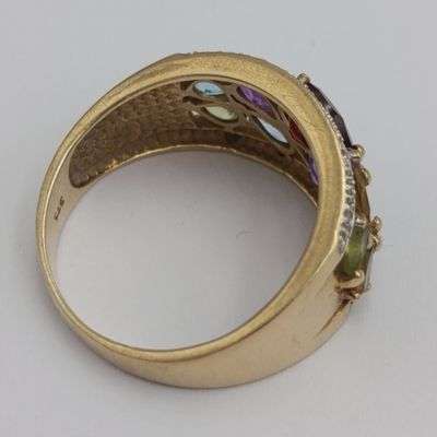 9kt Gold Ring with Spinel, Topaz, Tourmaline, Citrine. 10 stones plus 10 small diamonds