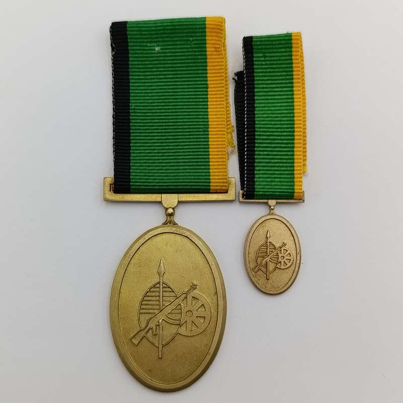 SANDF MK  30 Year Gold colour sterling silver medal and miniature - low number #52