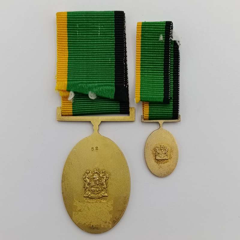 SANDF MK  30 Year Gold colour sterling silver medal and miniature - low number #52