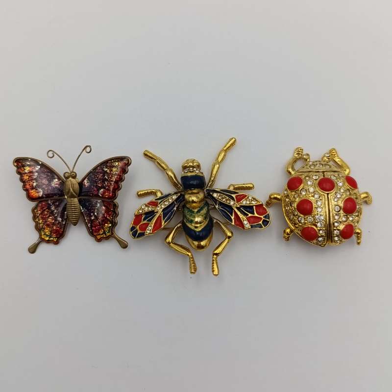 Lot of 3 colorful insect brooches