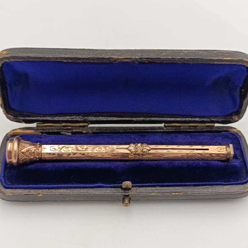 1894 Gold clad fountain pen/pencil combination with unused wax seal end in original box