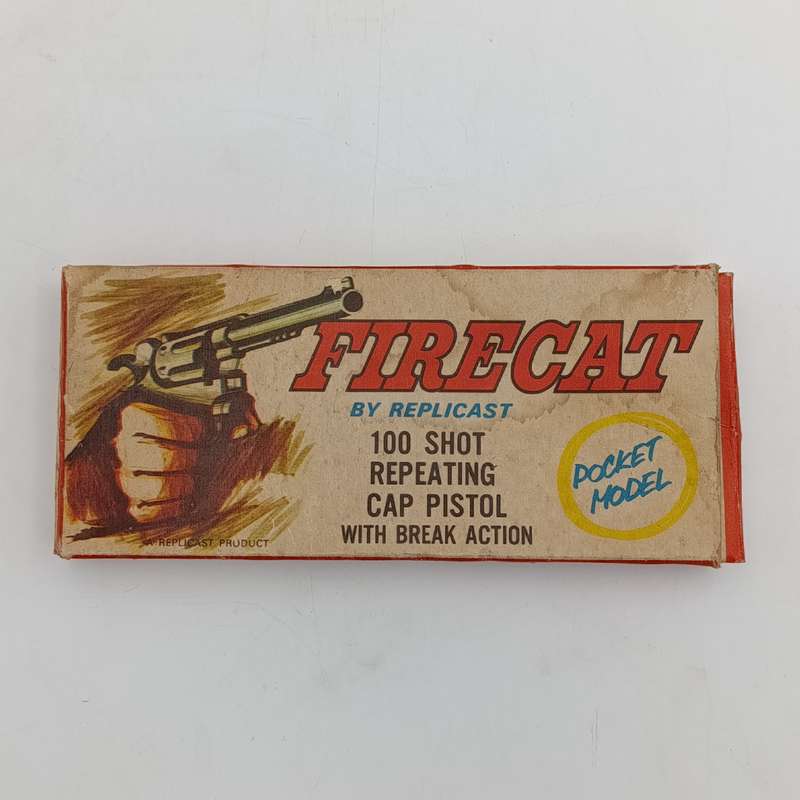 Vintage Firecat by Replicast 100 shot repeating cap pistol with break action - mint boxed
