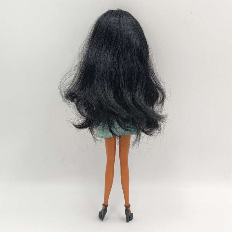 Doll with beautiful black hair and green dress