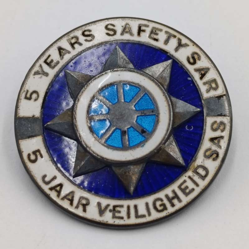 SA Railways 5 Years Safety sterling silver badge #1571