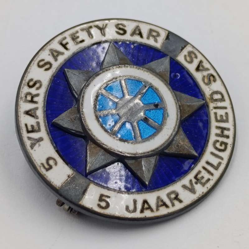 SA Railways 5 Years Safety sterling silver badge #1571