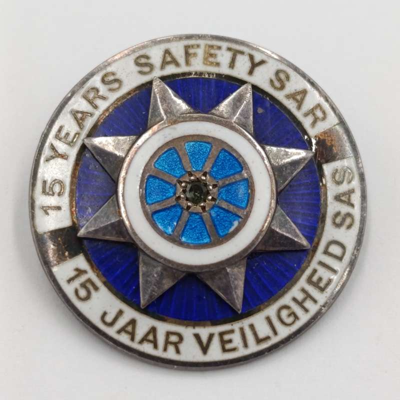 SA Railways 15 Years Safety sterling silver badge #1307
