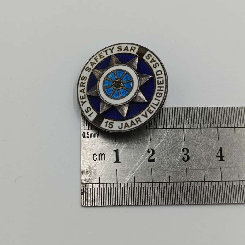 SA Railways 15 Years Safety sterling silver badge #1307