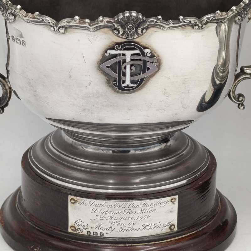 Pair of sterling silver cups won by horse "Chez Monty" ridden by well known Charlie Barends