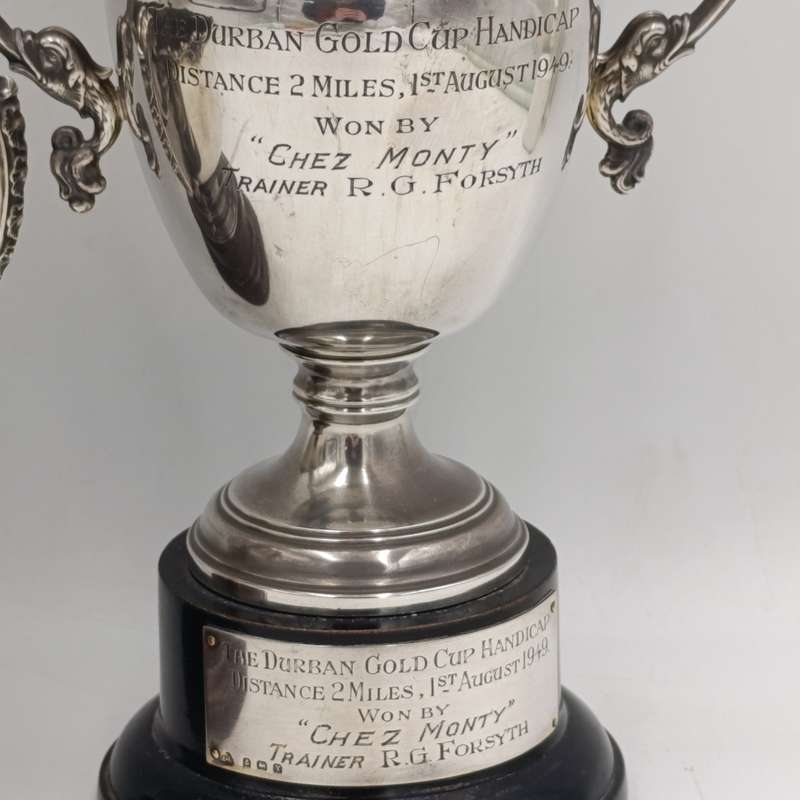 Pair of sterling silver cups won by horse "Chez Monty" ridden by well known Charlie Barends