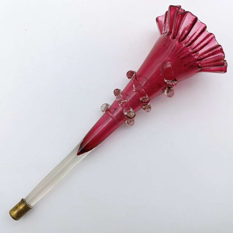 Antique Victorian Cranberry glass epergne - circa 1880 - small decoration leaf piece missing