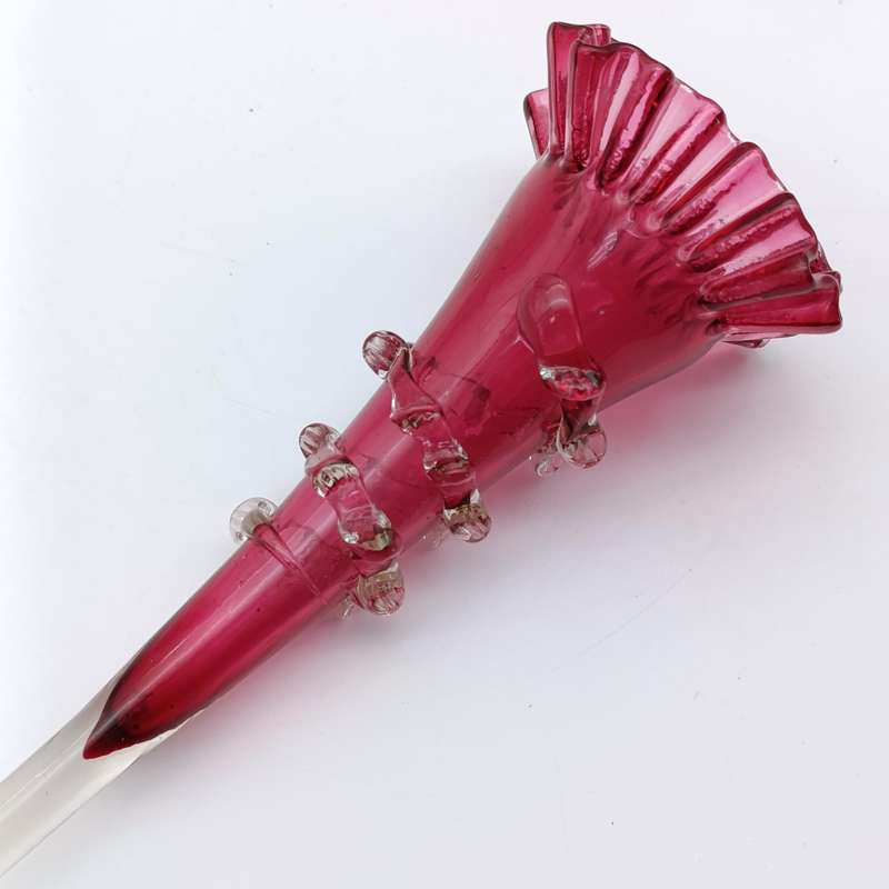 Antique Victorian Cranberry glass epergne - circa 1880 - small decoration leaf piece missing