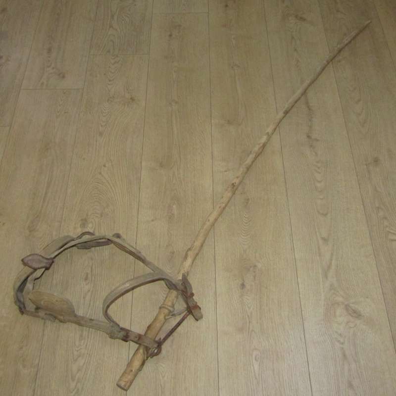 Antique Donkey grinding stone halter and stick