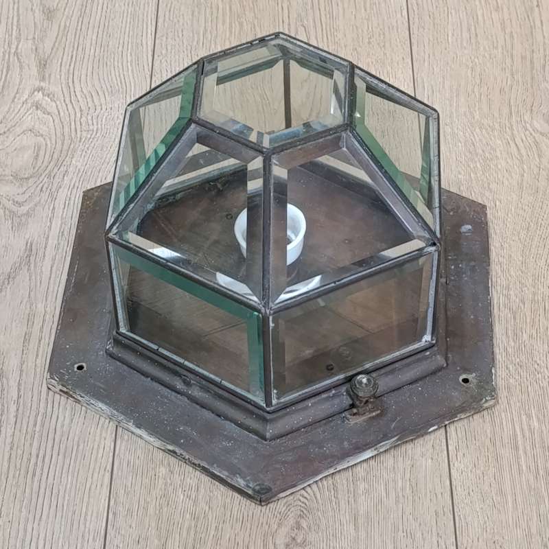Vintage brass wall dome lamp with bevelled glass - came from Herbert Baker's house