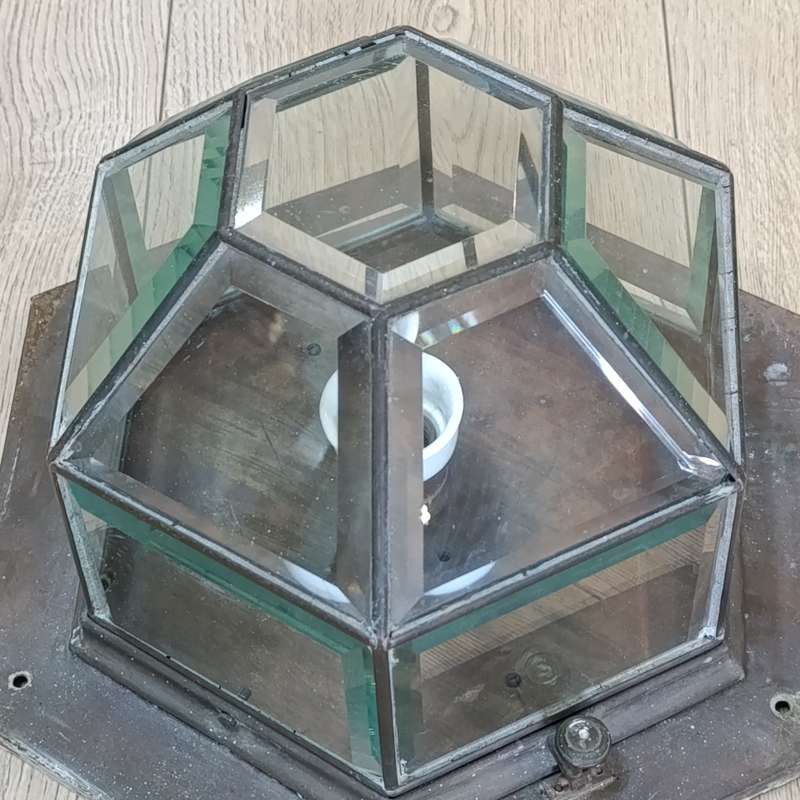 Vintage brass wall dome lamp with bevelled glass - came from Herbert Baker's house