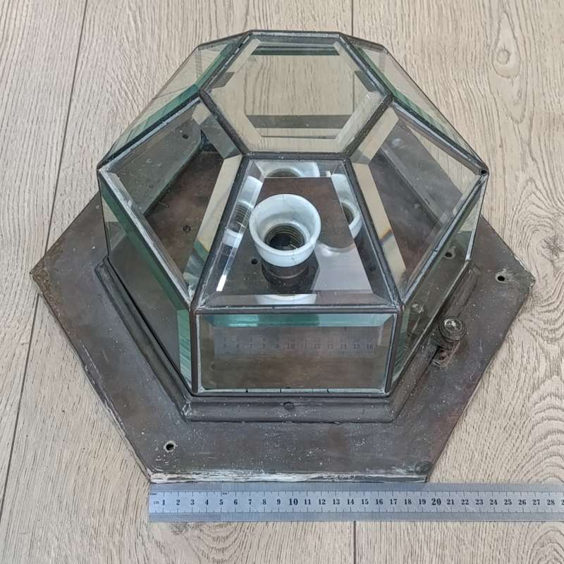 Vintage brass wall dome lamp with bevelled glass - came from Herbert Baker's house