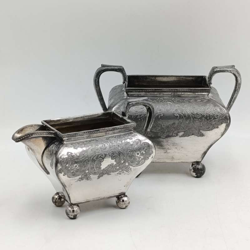 Antique Art Deco Pewter milk and sugar bowl