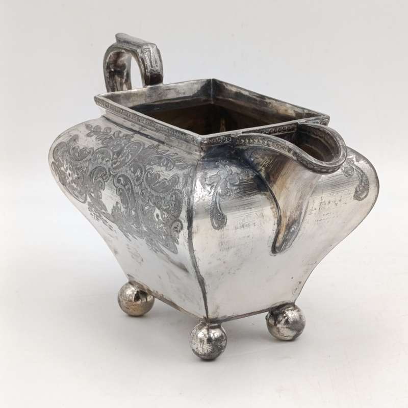 Antique Art Deco Pewter milk and sugar bowl