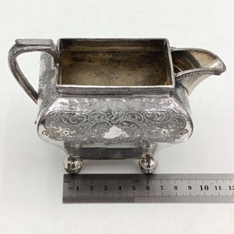 Antique Art Deco Pewter milk and sugar bowl