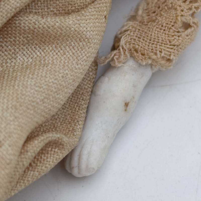 Antique bisque doll with long hair - 15cm long