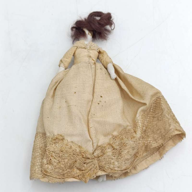 Antique bisque doll with long hair - 15cm long