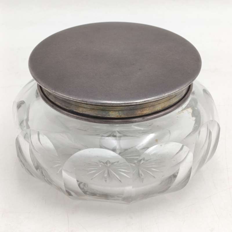 Vintage lead glass holder with silver lid - no hallmarks