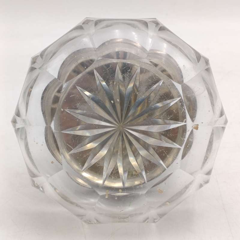 Vintage lead glass holder with silver lid - no hallmarks