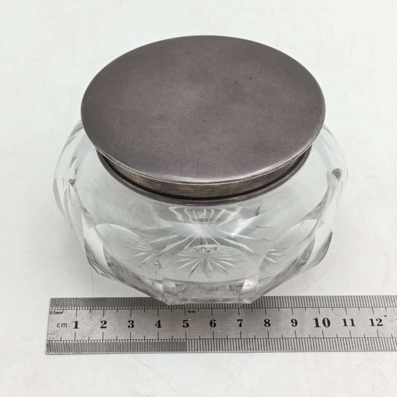 Vintage lead glass holder with silver lid - no hallmarks