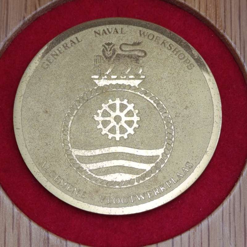 SA Navy General Naval workshops medallion in case