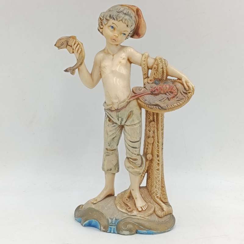 Vintage Simonelli boy with fishing net figurine - Depose Italy 722