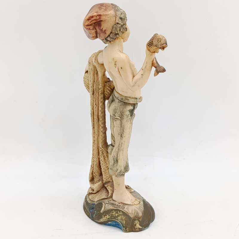 Vintage Simonelli boy with fishing net figurine - Depose Italy 722