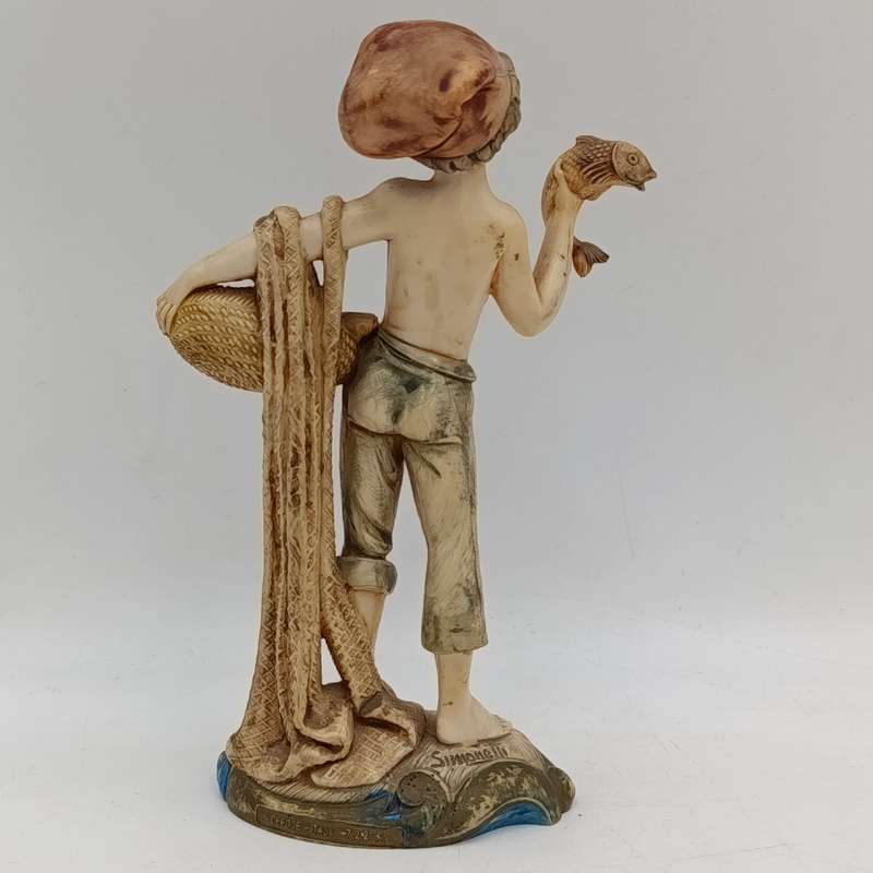 Vintage Simonelli boy with fishing net figurine - Depose Italy 722