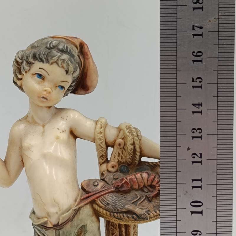 Vintage Simonelli boy with fishing net figurine - Depose Italy 722
