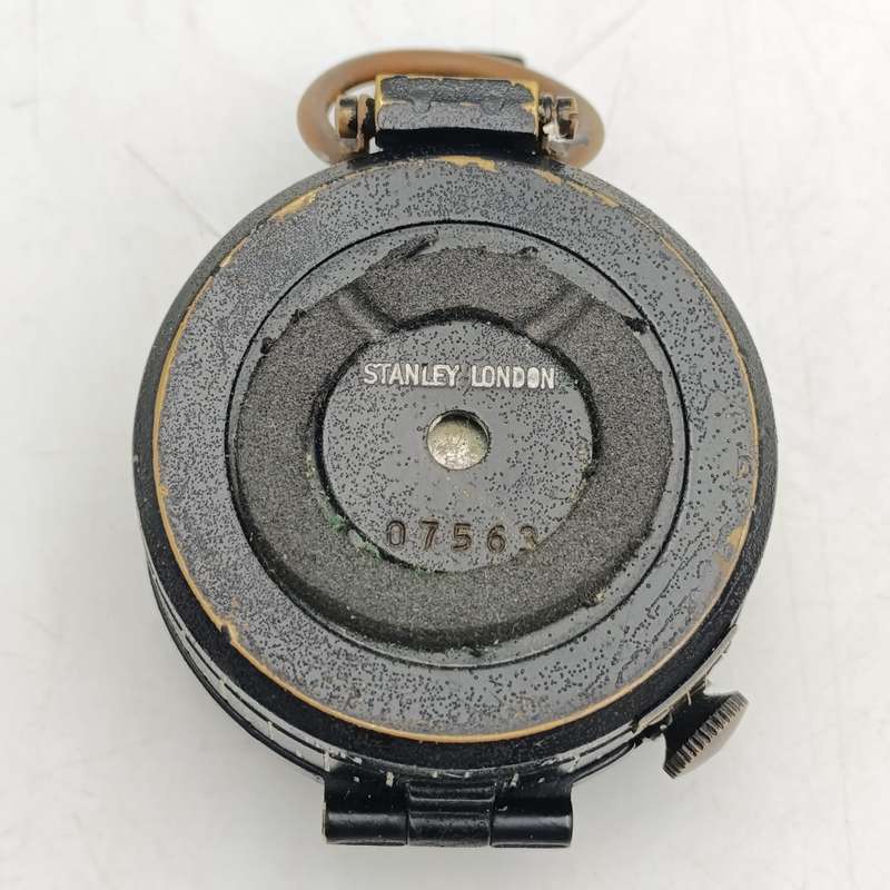 Antique Stanley London pocket compass with leather pouch - serial 07563