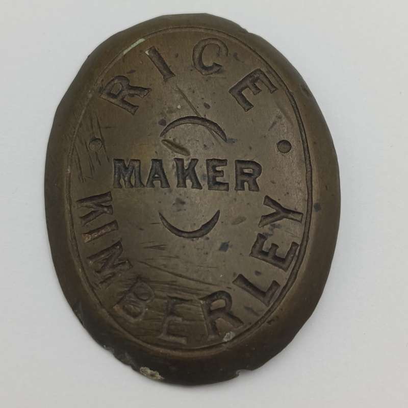 Brass nameplate inscribed Rice Maker Kimberley - was he Rice from Kimberley