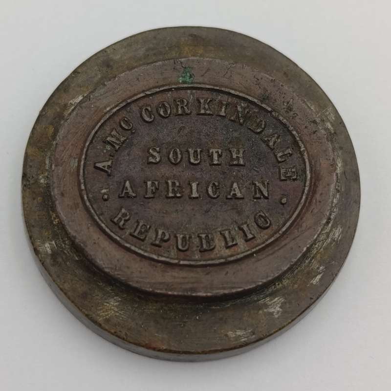 Copper disk inscribed A. McCorkindale South Africa Republic