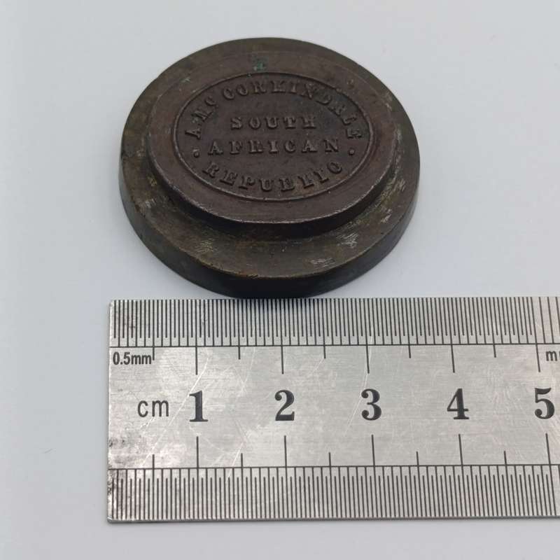 Copper disk inscribed A. McCorkindale South Africa Republic