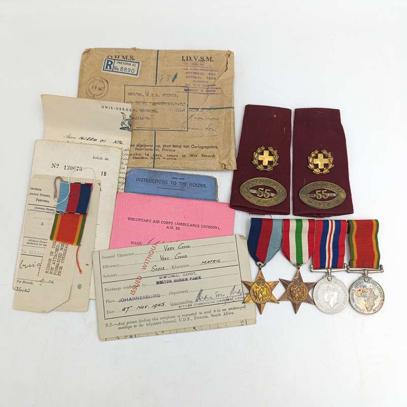 Set of WW2 Red Cross Medic Medal set issued to 161584 J.W.N Fourie