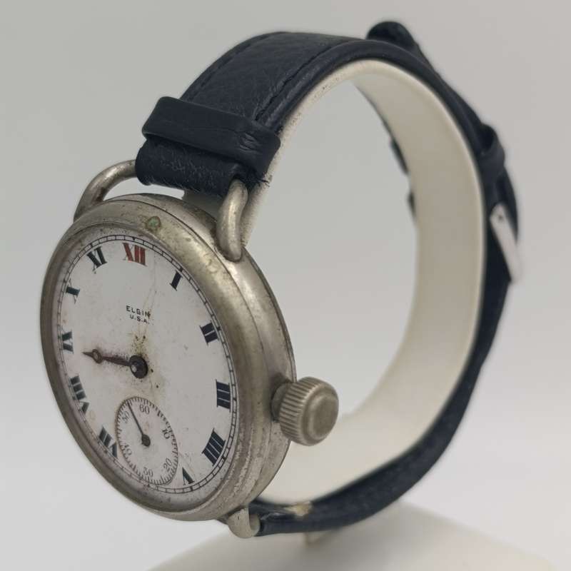 Antique Elgin trench watch - not working - no glass