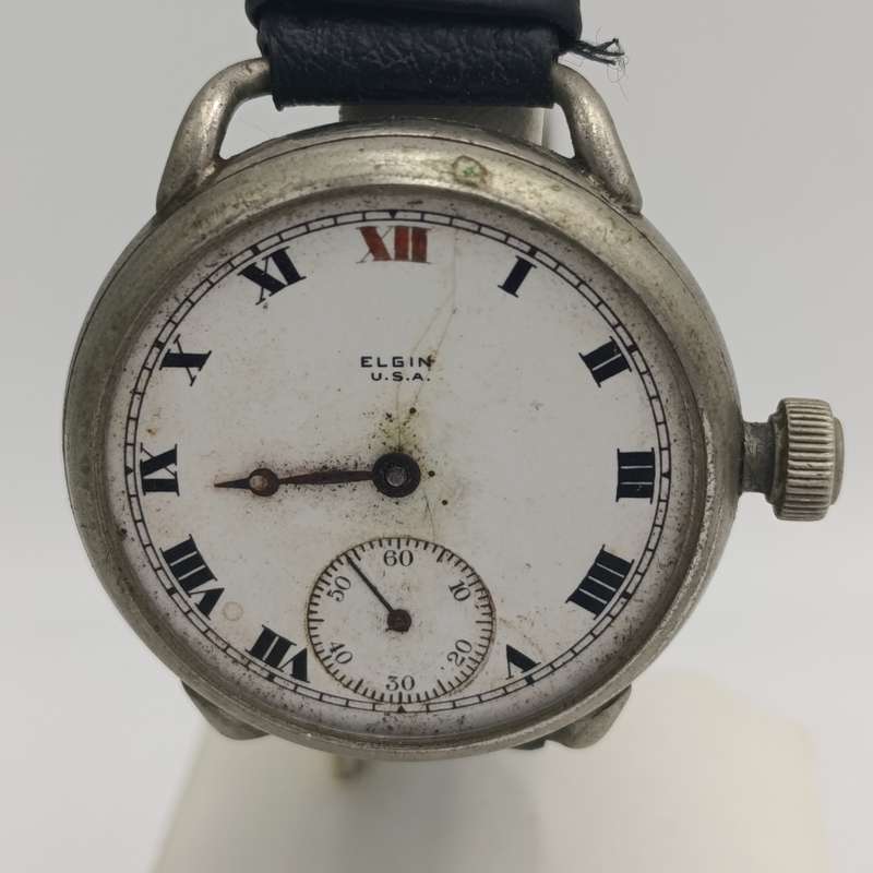 Antique Elgin trench watch - not working - no glass