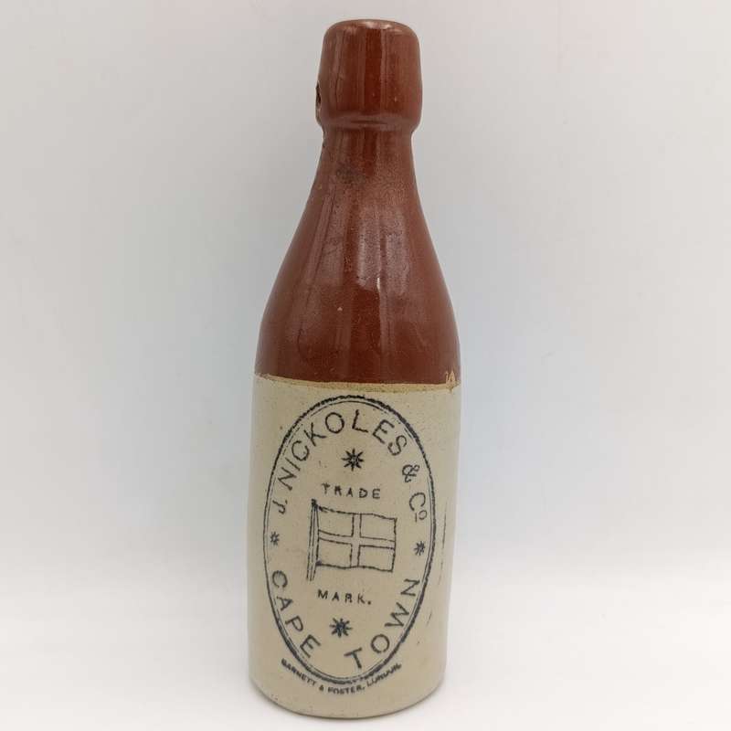 Antique J.Nickoles and Co Cape Town Stoneware ginger beer bottle