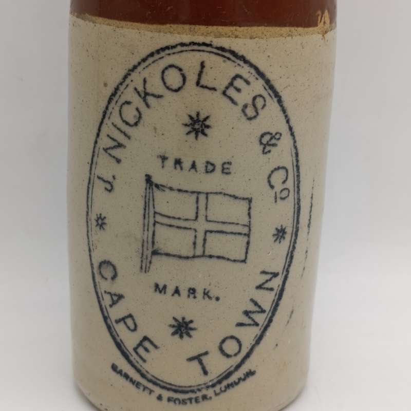 Antique J.Nickoles and Co Cape Town Stoneware ginger beer bottle