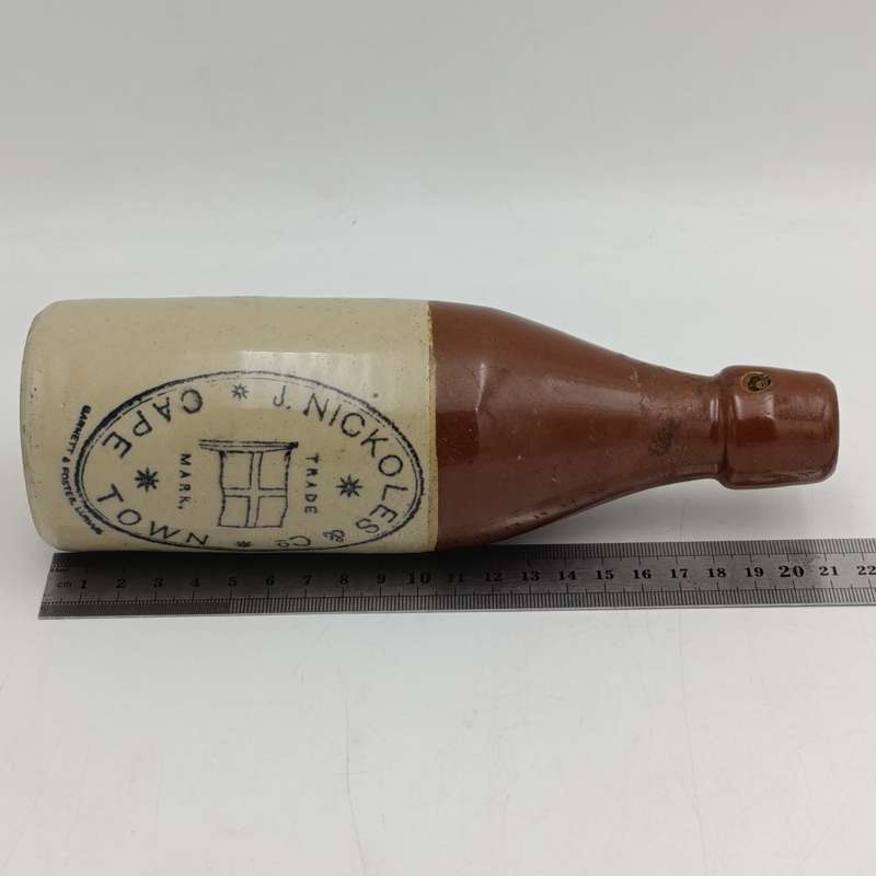 Antique J.Nickoles and Co Cape Town Stoneware ginger beer bottle