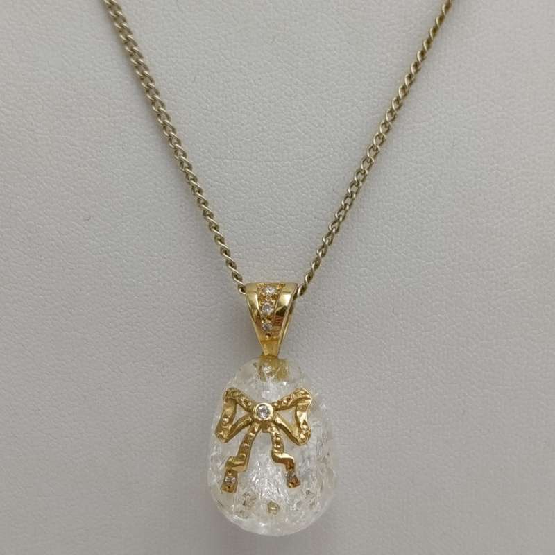 18kt Gold crystal ball pendant with gold color sterling siler necklace - weighs 11.6g - length 46cm